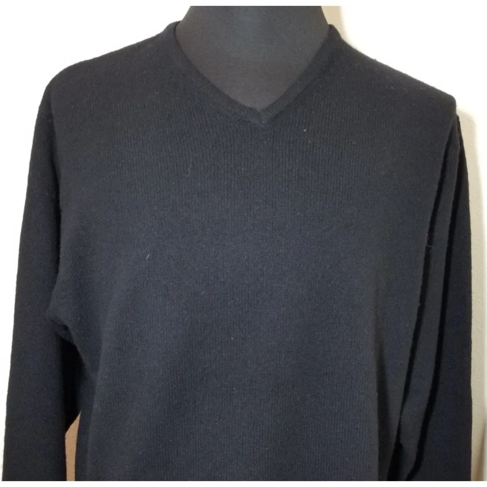 Gap Sweater Mens Large Black Lambswool V Neck Sweater Coastal Preppy Old Money